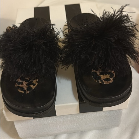 Aquazzura Black Furry Sandals - Picture 1 of 8